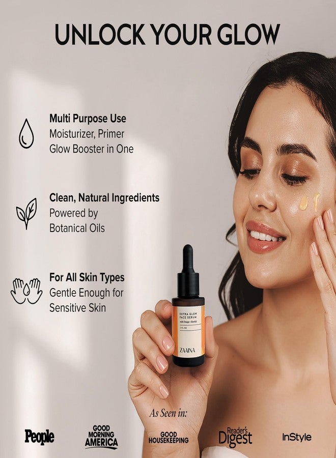 ZAAINA Extra Glow Face Serum - Natural Hydrating Glow Face Oil, Moisturizing Lightweight Oil for Dry, Dull & Sensitive Skin, Ayurvedic Moisturizer & Natural Primer for Makeup for all Skin Types - 1 oz - Image 2