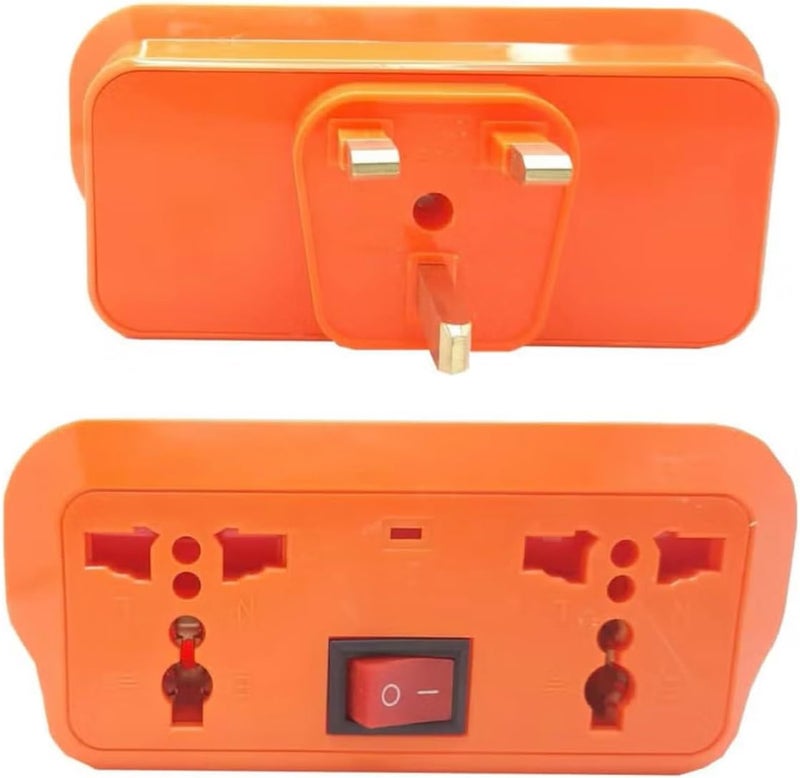 Universal 4-Way Power Adapter, Multi-Socket Extension with Switch, 2 UK + 2 EU Outlets, Orange and White - Image 1