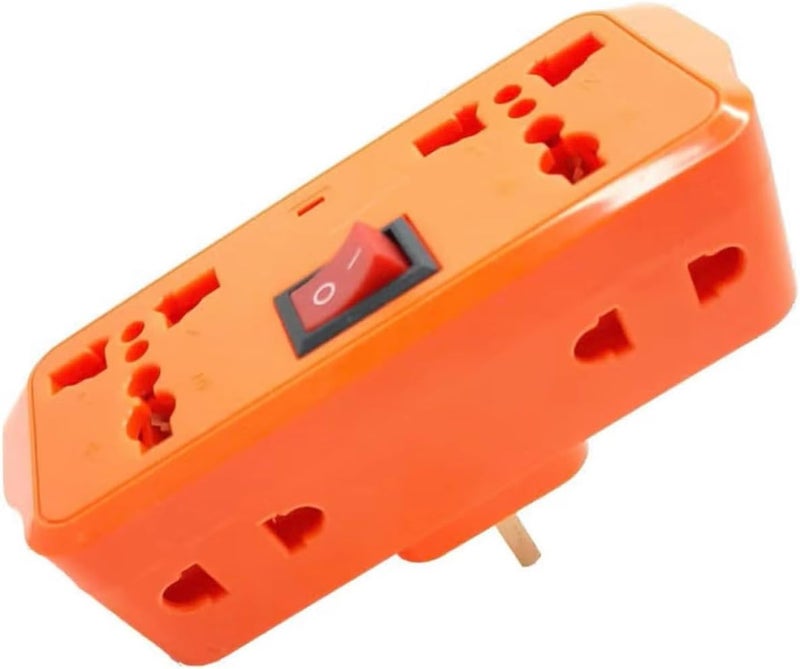 Universal 4-Way Power Adapter, Multi-Socket Extension with Switch, 2 UK + 2 EU Outlets, Orange and White - Image 2