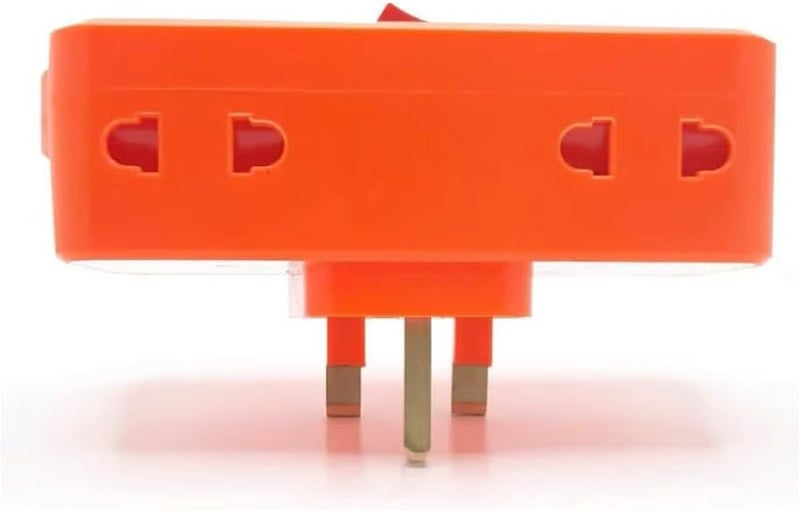 Universal 4-Way Power Adapter, Multi-Socket Extension with Switch, 2 UK + 2 EU Outlets, Orange and White - Image 3
