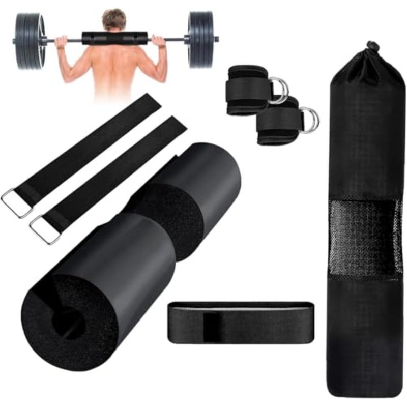 7-Pcs Barbell Set for Women, Hip Thrust and Squat Workout Kit with Comfortable Bar Pad, 2 Ankle Straps, Resistance Band, 2 Securing Straps, Carry Bag, Leg and Lower Body Training - Image 1