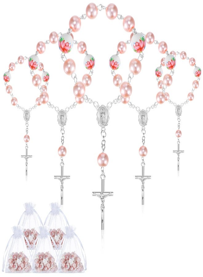 Yinkin 50 Pieces Baptism Favors for Girls Include 25 Pcs Pink Baptism Rosary Baby Mini Rosary and 25 Pcs Organza Bags Baptismal Gifts Baby Christening Gifts for First Communion Decorations Party - Image 1