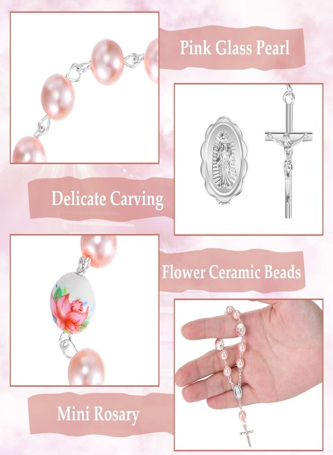 Yinkin 50 Pieces Baptism Favors for Girls Include 25 Pcs Pink Baptism Rosary Baby Mini Rosary and 25 Pcs Organza Bags Baptismal Gifts Baby Christening Gifts for First Communion Decorations Party - Image 3