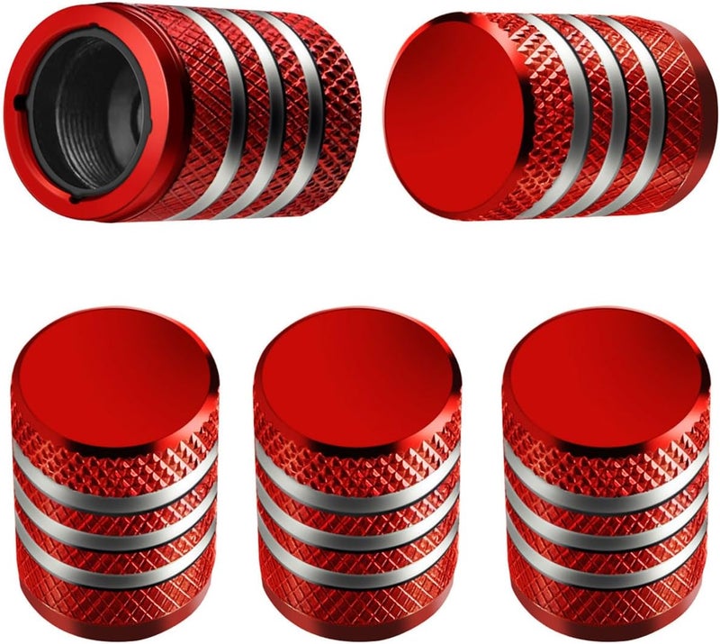 DECURCAR Tire Valve Stem Cap Cover - (5 Pack) Tire Air Caps Metal with Plastic Liner Corrosion Resistant Leak-Proof for Car Truck Motorcycle SUV and Bike Red - Image 1