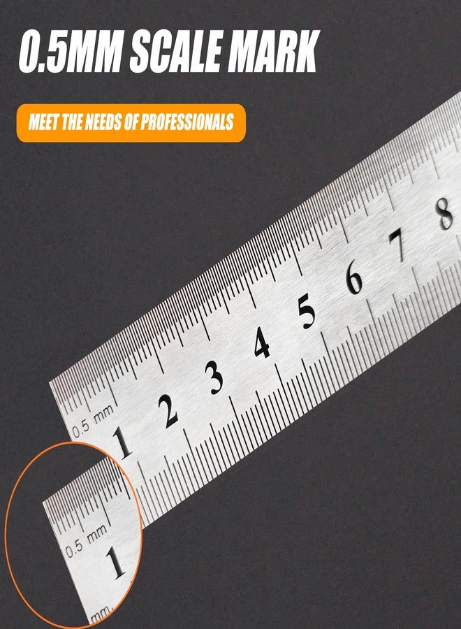 ZLYY 8 Inch Stainless Steel Ruler with Imperial and Metric Scales, 20Cm 3 Pcs - Image 3