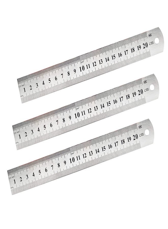 ZLYY 8 Inch Stainless Steel Ruler with Imperial and Metric Scales, 20Cm 3 Pcs - Image 1