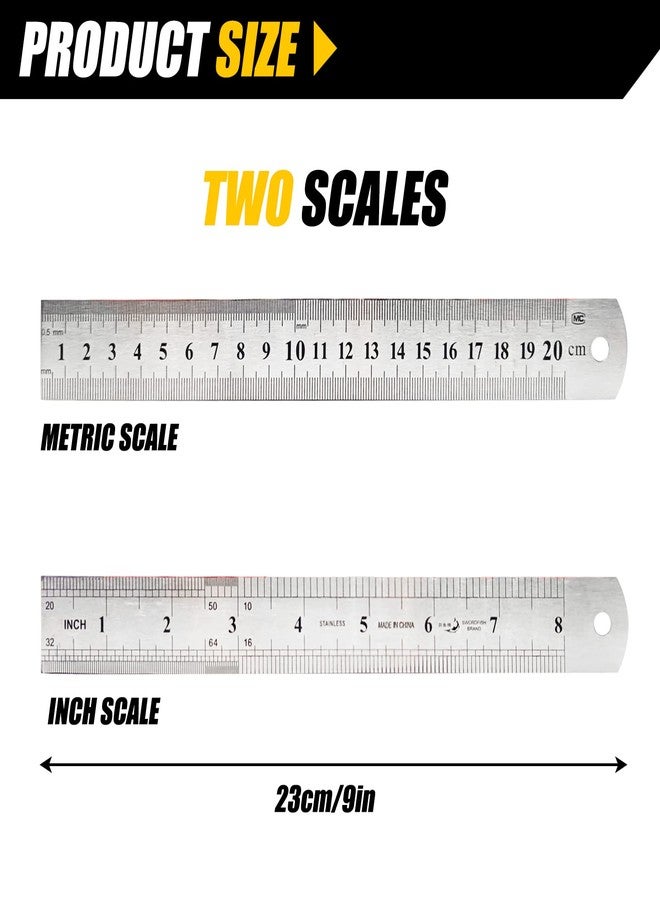 ZLYY 8 Inch Stainless Steel Ruler with Imperial and Metric Scales, 20Cm 3 Pcs - Image 2