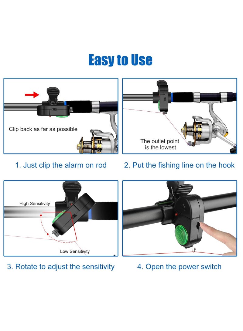 Y&D 4 Pack Fishing Bite Alarm,Sensitive Electronic Sound Alarm, Alert Bell with LED Lights Bells Clip On Rod for Daytime Night Carp Outdoor - Image 5