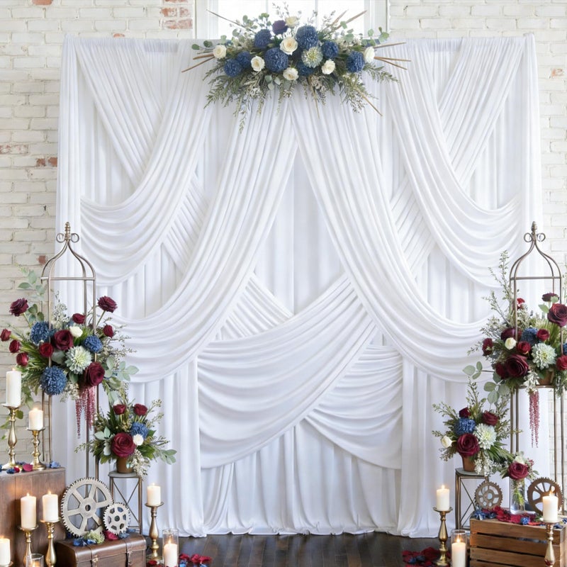 Htper 10ftx12ft Wrinkle Free White Backdrop Curtain for Wedding Parties, Silky Polyester 12 ft Long Photo Backdrop Drapes Back Drop Cloth for Birthday Baby Shower Photography Background - Image 1