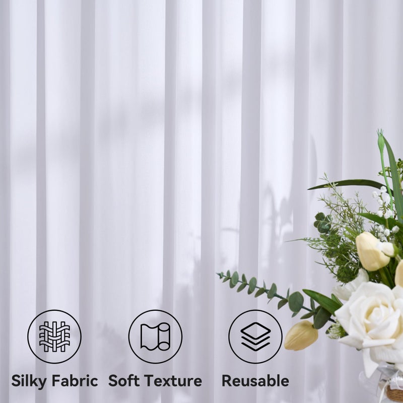 Htper 10ftx12ft Wrinkle Free White Backdrop Curtain for Wedding Parties, Silky Polyester 12 ft Long Photo Backdrop Drapes Back Drop Cloth for Birthday Baby Shower Photography Background - Image 4