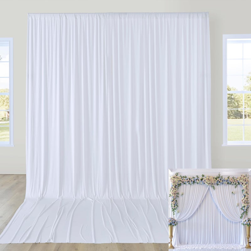 Htper 10ftx12ft Wrinkle Free White Backdrop Curtain for Wedding Parties, Silky Polyester 12 ft Long Photo Backdrop Drapes Back Drop Cloth for Birthday Baby Shower Photography Background - Image 5
