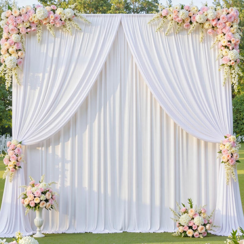 Htper 10ftx12ft Wrinkle Free White Backdrop Curtain for Wedding Parties, Silky Polyester 12 ft Long Photo Backdrop Drapes Back Drop Cloth for Birthday Baby Shower Photography Background - Image 3