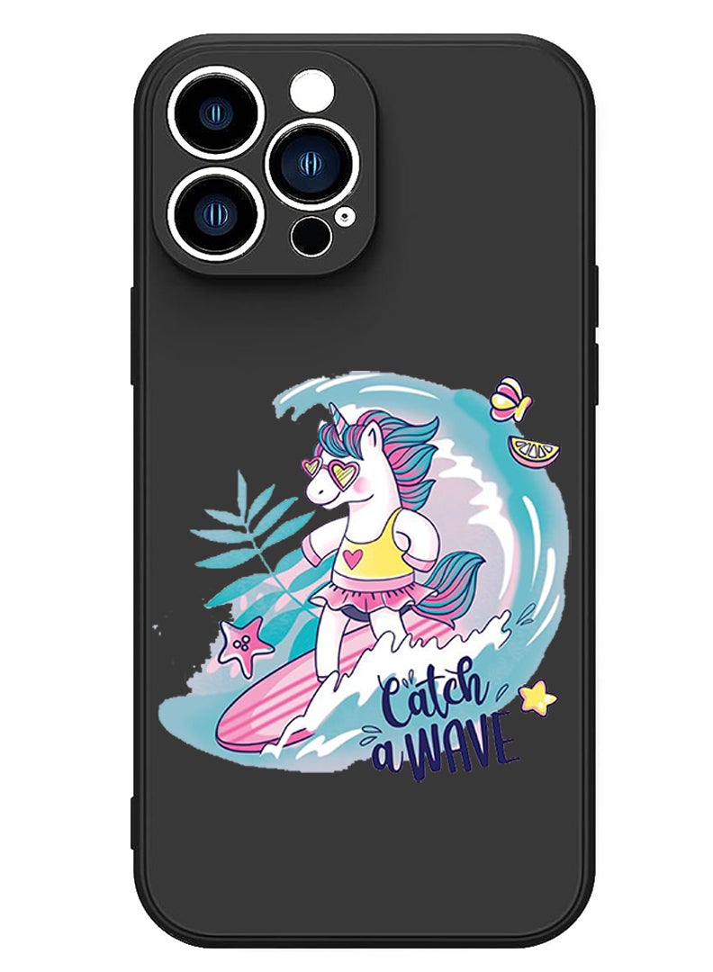 Theodor Protective Slim Fit Case Liquid Silicone Cover with Full Body Protection Anti-Scratch Shockproof Case For iPhone 15 Pro Max Black - Catch a wave - Image 1