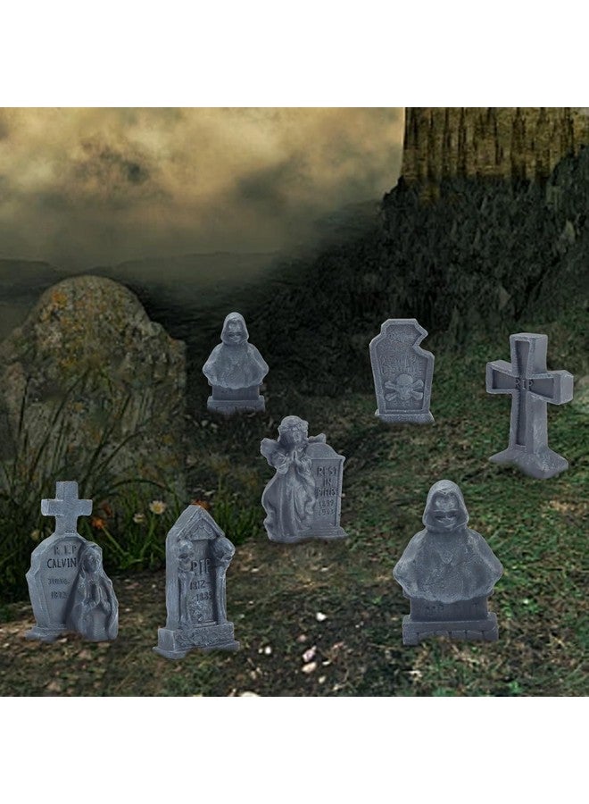 Bbiamsleep 12 Pcs Miniature Tombstones Figurine Mini Resin Tombstones Gravestone Multiple Sizes Style for Mini House Graveyard Scene Diorama Crafts Halloween Decor Accessories, Gray - Image 4