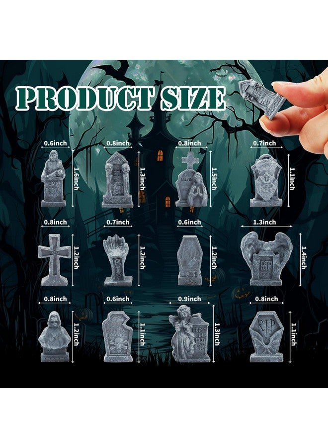 Bbiamsleep 12 Pcs Miniature Tombstones Figurine Mini Resin Tombstones Gravestone Multiple Sizes Style for Mini House Graveyard Scene Diorama Crafts Halloween Decor Accessories, Gray - Image 1