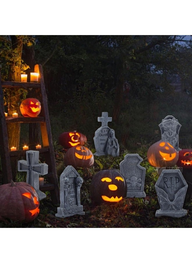 Bbiamsleep 12 Pcs Miniature Tombstones Figurine Mini Resin Tombstones Gravestone Multiple Sizes Style for Mini House Graveyard Scene Diorama Crafts Halloween Decor Accessories, Gray - Image 2