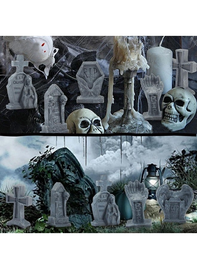 Bbiamsleep 12 Pcs Miniature Tombstones Figurine Mini Resin Tombstones Gravestone Multiple Sizes Style for Mini House Graveyard Scene Diorama Crafts Halloween Decor Accessories, Gray - Image 3