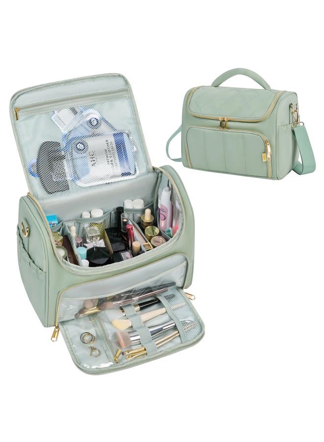 GR69N Travel Toiletry Bag Large Cosmetic Makeup Bag Organizer for Women,Wide-open Make Up Bag Waterproof Makeup Case Travel Bag with Handle and Dividers for Toiletries,Essentials,Accessories,Green - Image 1
