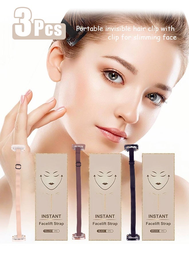 3 قطع دبوس شعر غير مرئي لشد الوجه الفوري، أربطة شد الوجه مع مشابك، أربطة تنحيف الوجه غير المرئية المحمولة، شريط رفع الوجه قابل لإعادة الاستخدام، أشرطة رفع غير مرئية للنساء - Image 1