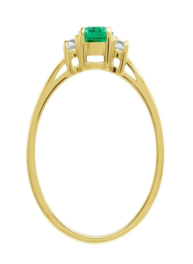 Silvershake 5MM Petite Created Round Shape Nano Green Emerald and White Cubic Zirconia 18K Yellow Gold Plated 925 Sterling Silver Promise Ring May Gemstone Birthstone Jewelry for Women Size 7 - Image 4