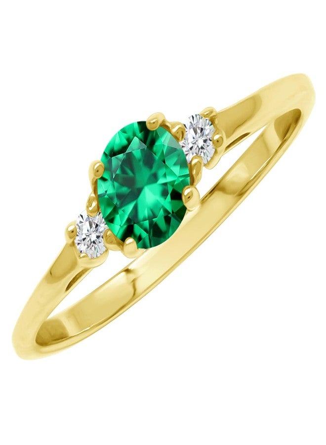 Silvershake 5MM Petite Created Round Shape Nano Green Emerald and White Cubic Zirconia 18K Yellow Gold Plated 925 Sterling Silver Promise Ring May Gemstone Birthstone Jewelry for Women Size 7 - Image 1