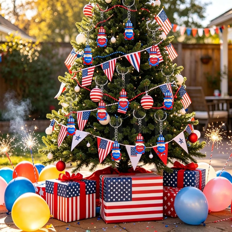 Becfupo 24 Pcs Cute Patriotic Keychains Bulk, Small Rubber Red Blue White Independence Day Gnomes Ornaments Hanging With Keyrings For 4th Of July Party Favors, Memorial Day Gifts - Image 5