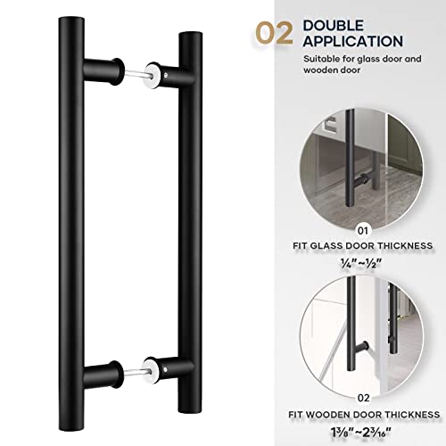 EaseLife 16" Double Sided Push Pull Door Handle,Matte Black,Stainless Steel,H Shape Sliding Door Handle,Fit for Glass Door Wooden Door,2 Pack - Image 3