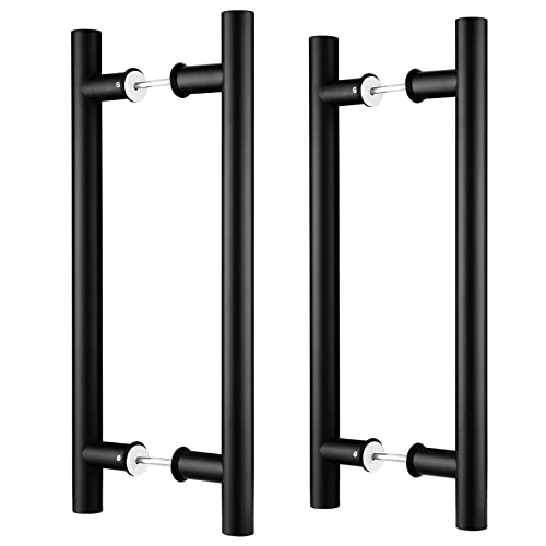 EaseLife 16" Double Sided Push Pull Door Handle,Matte Black,Stainless Steel,H Shape Sliding Door Handle,Fit for Glass Door Wooden Door,2 Pack - Image 1