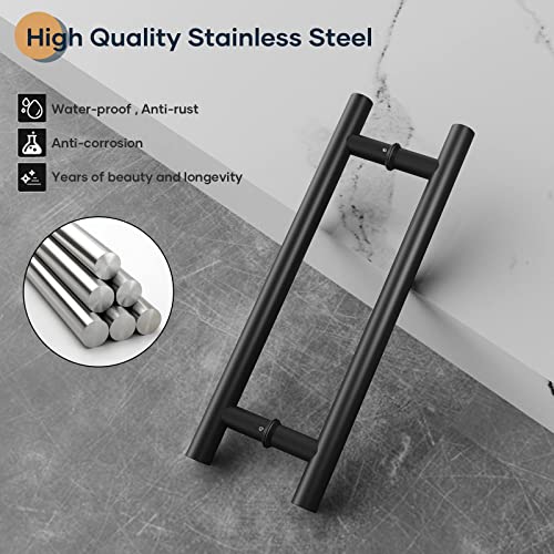 EaseLife 16" Double Sided Push Pull Door Handle,Matte Black,Stainless Steel,H Shape Sliding Door Handle,Fit for Glass Door Wooden Door,2 Pack - Image 5
