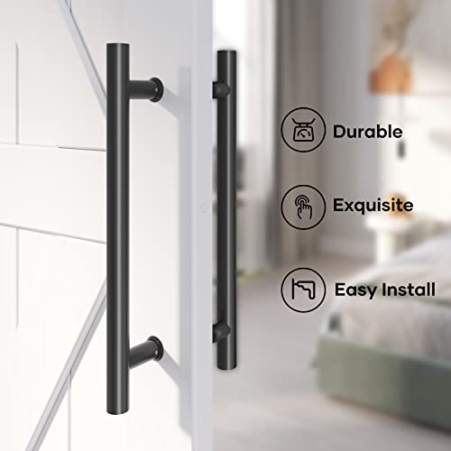 EaseLife 16" Double Sided Push Pull Door Handle,Matte Black,Stainless Steel,H Shape Sliding Door Handle,Fit for Glass Door Wooden Door,2 Pack - Image 4