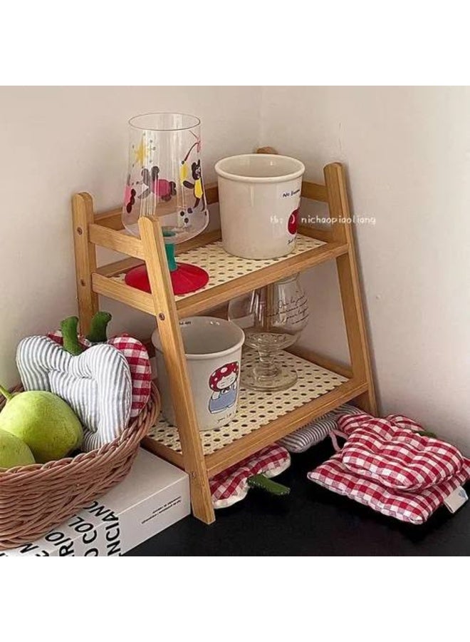 2-Tier Wooden Stand A new organizer for arranging spice jars in the kitchen Imported; made of high-quality bamboo wood Dimensions: 28 cm (height) x 25 cm (width) x 15 cm (depth) - Image 1