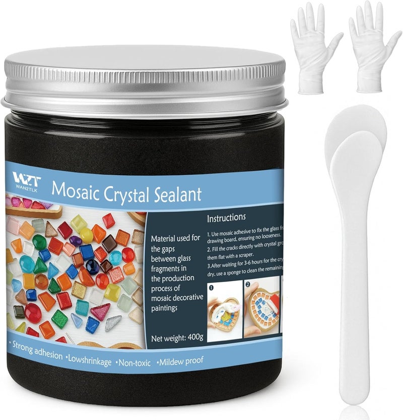 WAN2TLK Black Mosaic Crystal Grout 400g, No Need to add Water, Direct caulking, Mosaics Tile Tools, Mosaic Crystal Sealant for All Tiles & Surfaces - Image 1