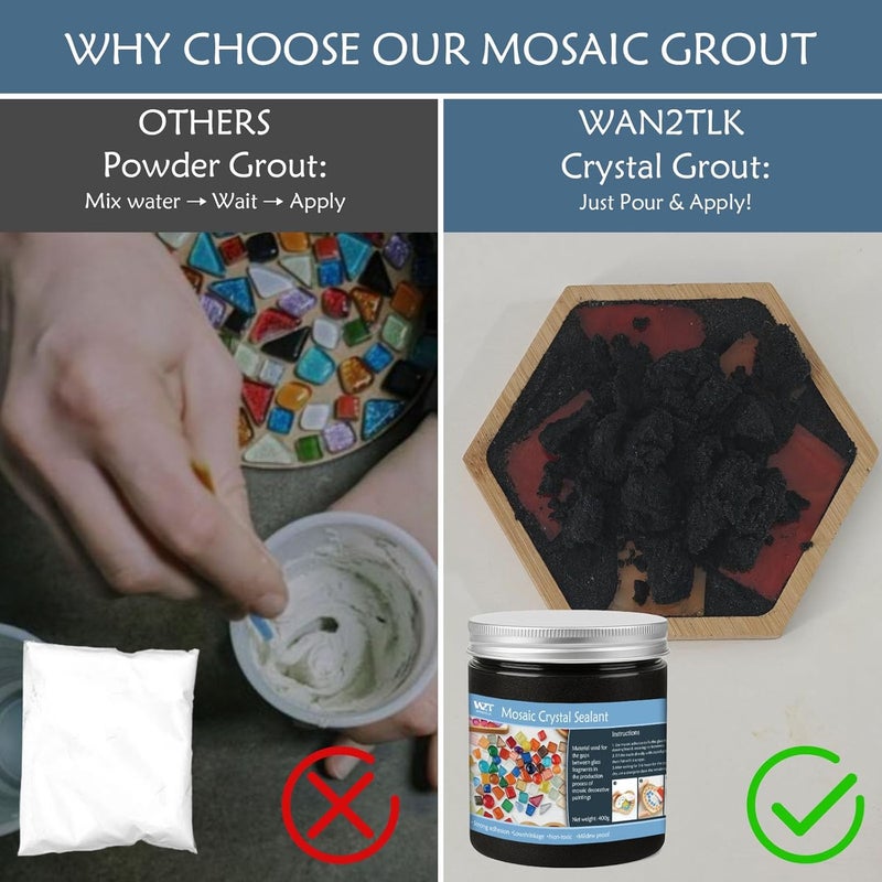 WAN2TLK Black Mosaic Crystal Grout 400g, No Need to add Water, Direct caulking, Mosaics Tile Tools, Mosaic Crystal Sealant for All Tiles & Surfaces - Image 4