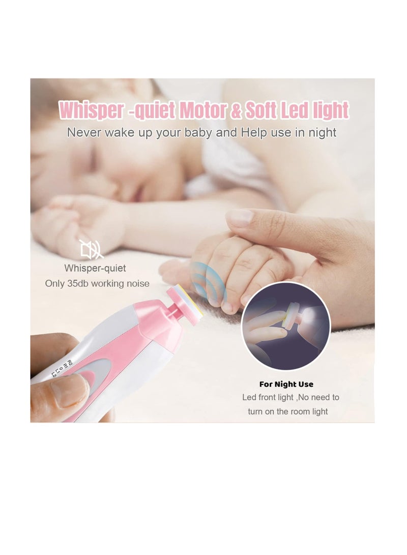Baby Nail Trimmer Electrically Safe Baby Nail Clippers Newborn And Kids Nail Kit With Different Grinding And Polishing Heads Pink