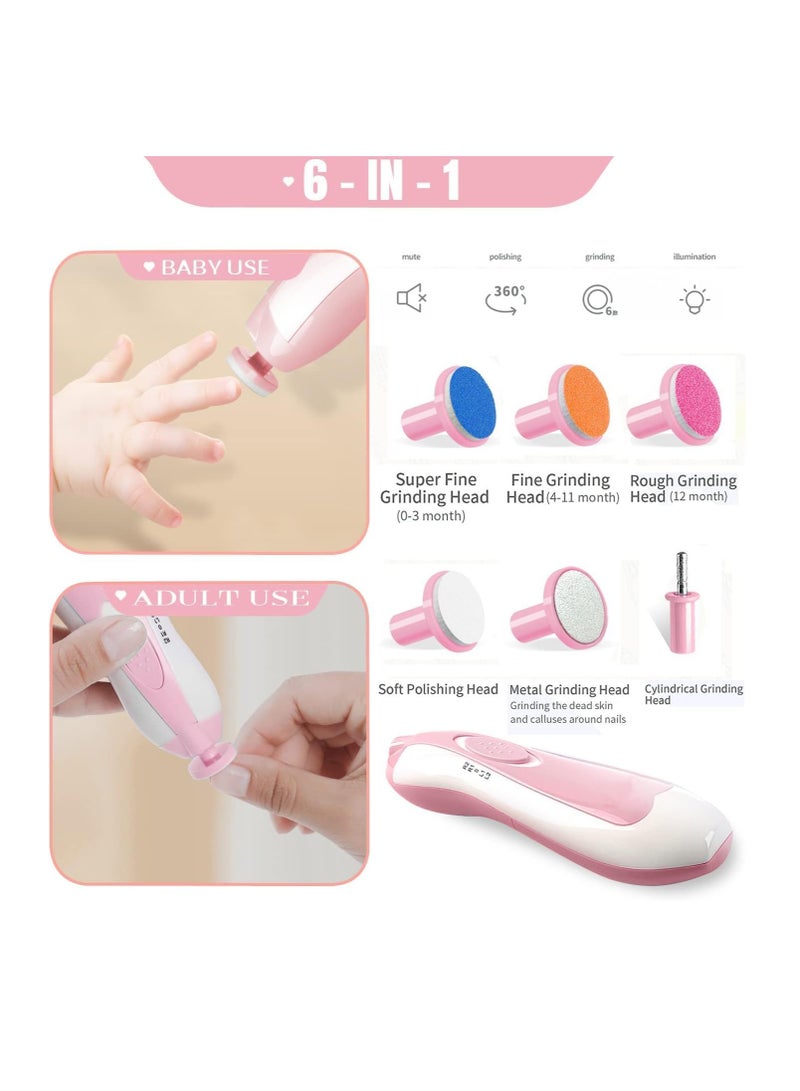 Baby Nail Trimmer Electrically Safe Baby Nail Clippers Newborn And Kids Nail Kit With Different Grinding And Polishing Heads Pink