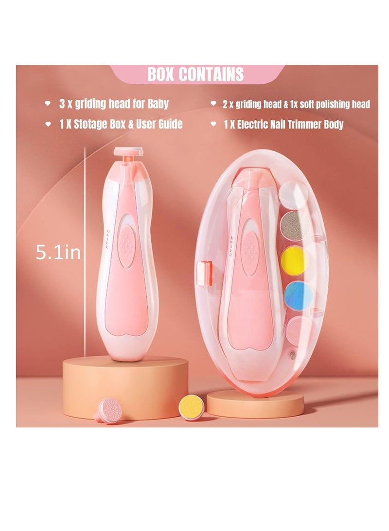 Baby Nail Trimmer Electrically Safe Baby Nail Clippers Newborn And Kids Nail Kit With Different Grinding And Polishing Heads Pink