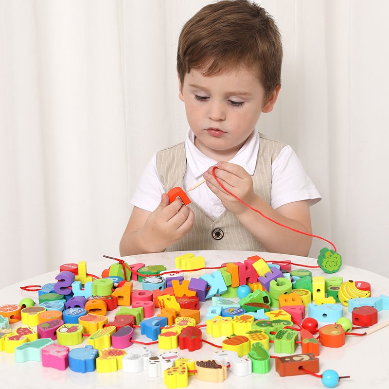 Wooden Balls Wooden 100 Pieces Number Letters City Transportation Fruit And Vegetable Farm Kidsren'S Beaded Game Toys - Image 5
