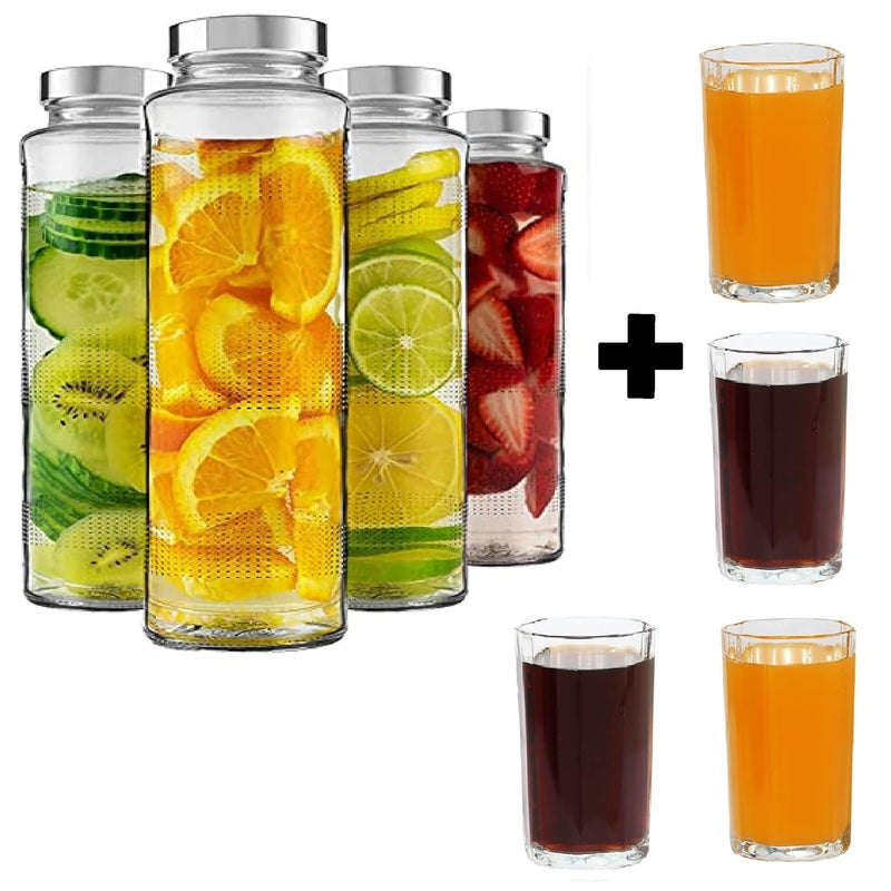 Vency Eco-Friendly, Leak-Proof 750Ml Glass Water Bottle For Fridge And Tumbler Set - A Stylish Solution For Your Kitchen (Bottle Set Of 4, Tumbler Set Of 4), Clear - Image 1