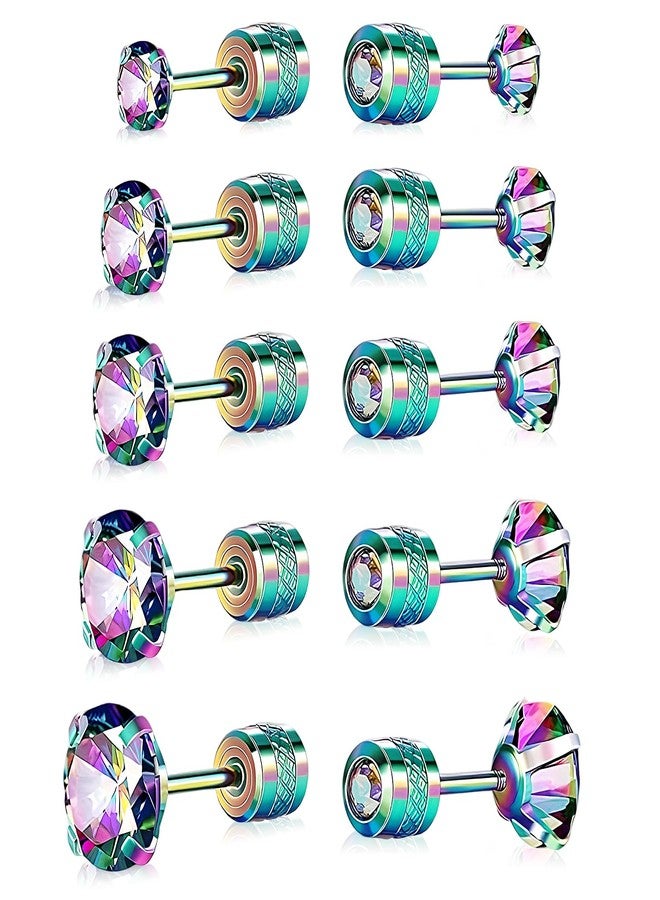 VOLUKA Titanium Earrings for Sensitive Ears, Pairs of Screw Back Hypoallergenic Surgical Grade Titanium Cubic Zirconia Stud Earrings for Women Men, Titanium, Cubic Zirconia - Image 1