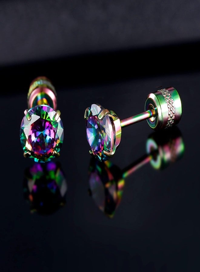 VOLUKA Titanium Earrings for Sensitive Ears, Pairs of Screw Back Hypoallergenic Surgical Grade Titanium Cubic Zirconia Stud Earrings for Women Men, Titanium, Cubic Zirconia - Image 2