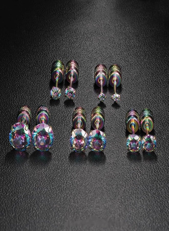 VOLUKA Titanium Earrings for Sensitive Ears, Pairs of Screw Back Hypoallergenic Surgical Grade Titanium Cubic Zirconia Stud Earrings for Women Men, Titanium, Cubic Zirconia - Image 3