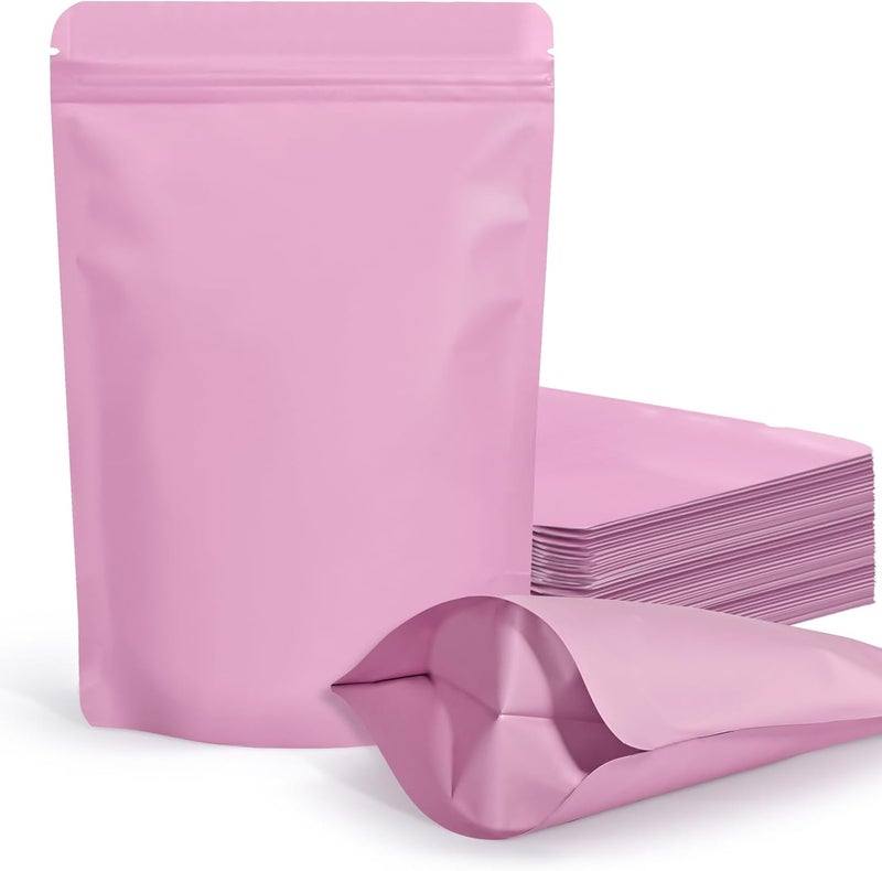 FireKylin 100 Pack Resealable Stand Up Bags,7.9" x 11.8" Smell Proof Pouch Sealable Foil Pouch Bags for Packaging (Pink) - Image 1