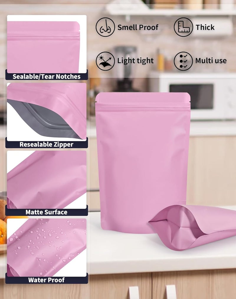 FireKylin 100 Pack Resealable Stand Up Bags,7.9" x 11.8" Smell Proof Pouch Sealable Foil Pouch Bags for Packaging (Pink) - Image 2