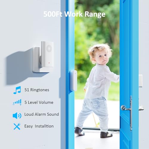 AMHEY Wireless Door Sensor Chime Door Open Alarm When Entry BusinessOfficeStore 500ft Range 51 Ringer Adjustable Volume Home Alert Bell for KidToddler Safety2 Receivers 3 Sensors - Image 3
