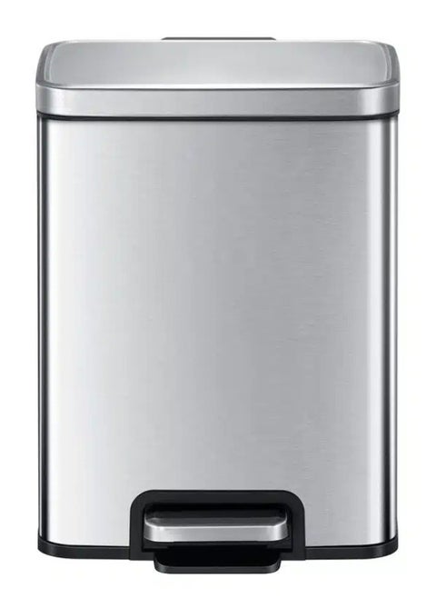 EKO Madison 8L Bathroom Trash Can with Lid and Removable Inner Basket, Rectangular Small Step Trash Can, Brushed Stainless Steel