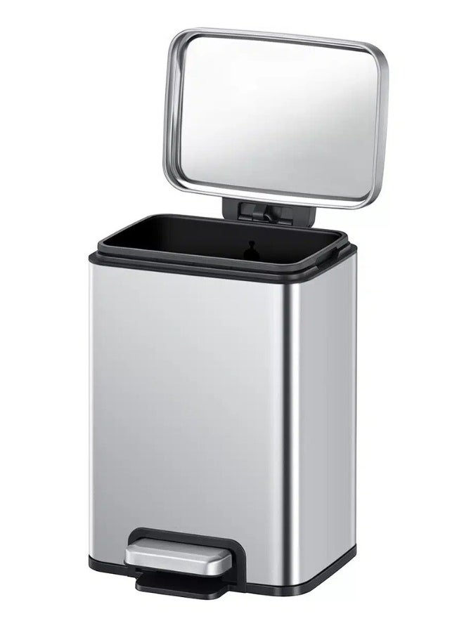 EKO EKO Madison 8L Bathroom Trash Can with Lid and Removable Inner Basket, Rectangular Small Step Trash Can, Brushed Stainless Steel  - Image 3