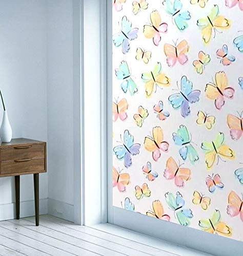 RAUSHIK 3D Window Films Privacy Vinyl Frosted Film Self Adhesive Decorative Film for Office Glass Partition/Glass Door/Bathroom Door/Window Heat Control Anti UV (Butterfly, 12 * 24 inch) - Image 1