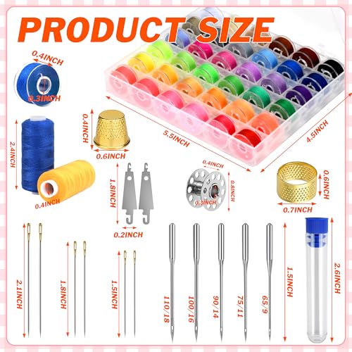 Bymore 140 Pcs Sewing Thread Kit 36 Assorted Colors Machine Threads with Spools 400 Yards Prewound Bobbins Set with 10 Machine Needles 709 7511 9014 10016 11018 for Universal Sewing Machines Use - Image 3