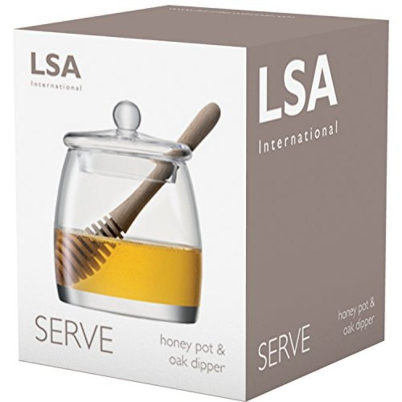 LSA International تقديم وعاء العسل وغطاء البلوط H12.5cm شفاف 1 وحدة منفوخة بالفم والزجاج المصنوع يدويًا من الخشب المخطط يدويًا SZ35 - Image 5