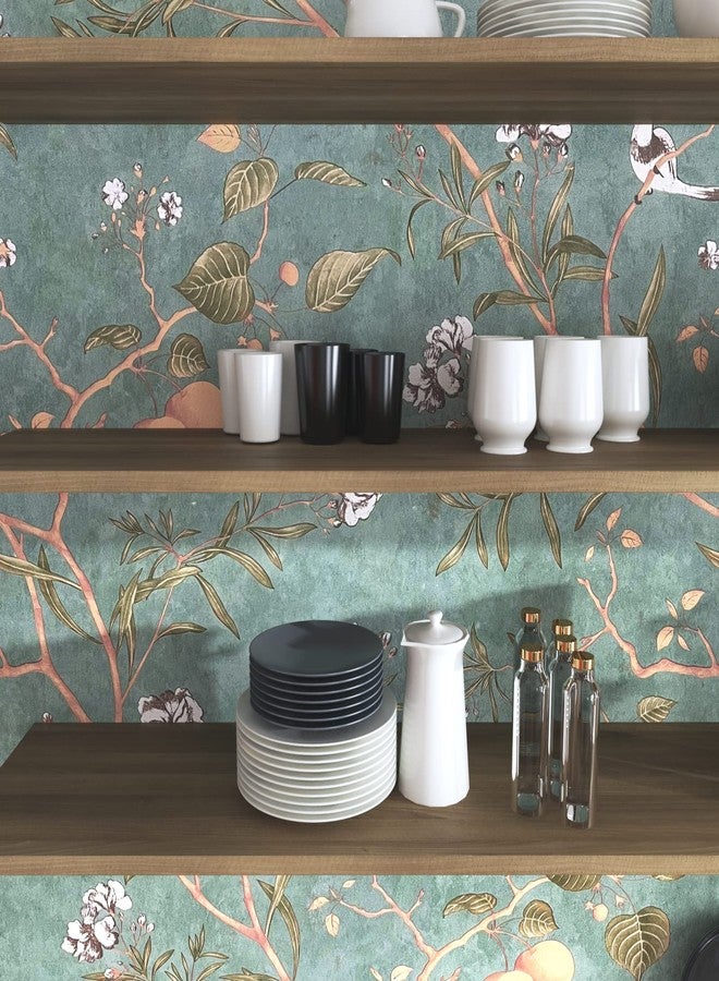 Laatse Green Floral Wallpaper Peel and Stick Bird Wallpaper 17.5" x 78.7" Vintage Floral Contact Paper Waterproof Vinyl Self Adhesive Modern Wall Paper Wall Covering for Bedroom Walls Cabinet Locker - Image 4